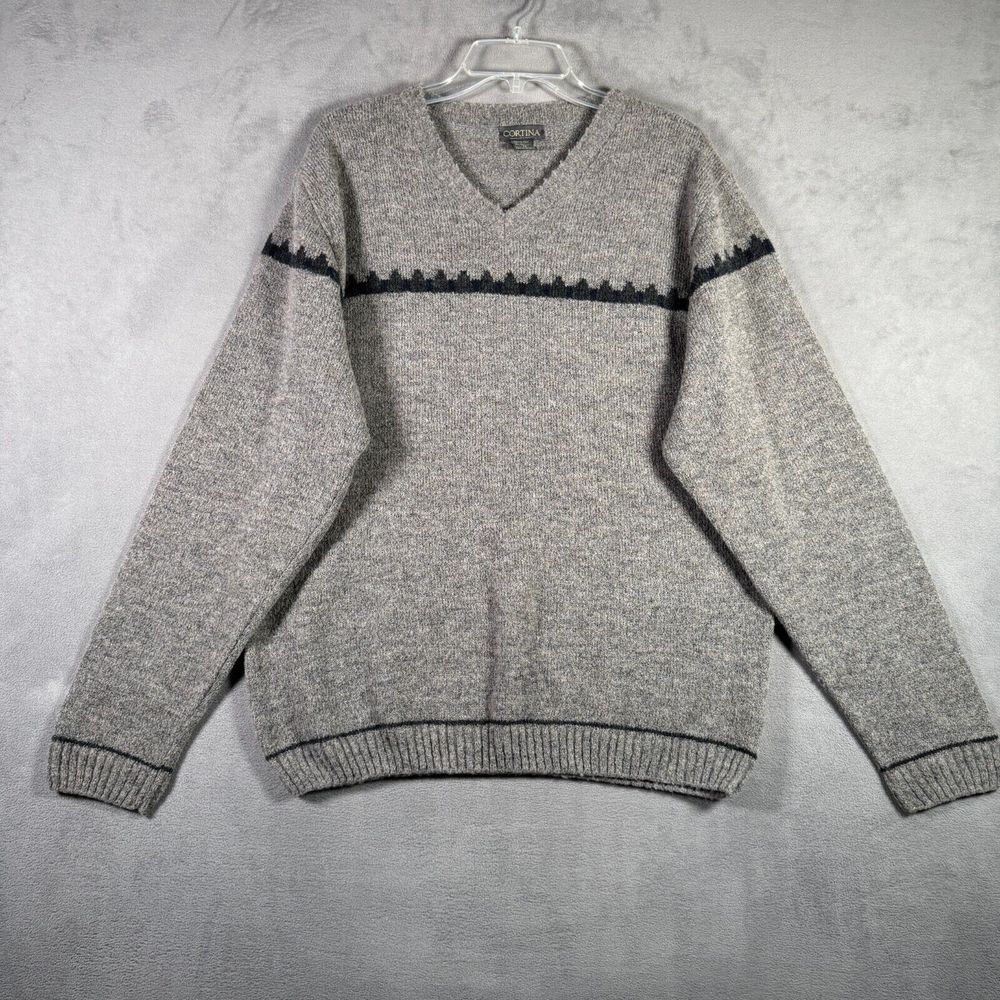 Cortina Sweater Mens M Greige V Neck Pullover Wool Blend Grandpa Gorpcore Italy